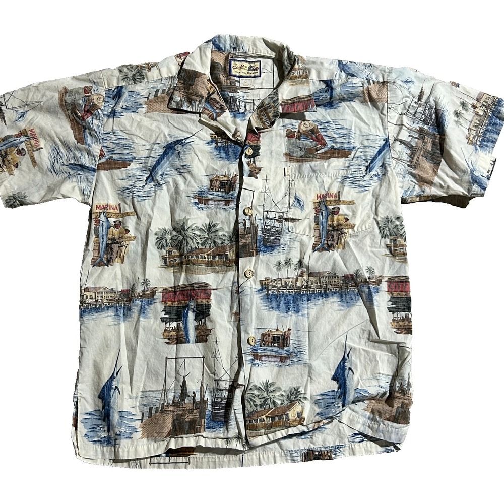 Vintage‎ Kahala Sportfish Division Camp Shirt Men's Med Hawaii Marlin Fishing
